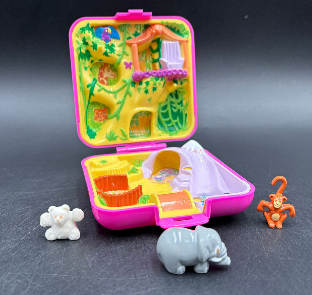 Polly Pocket WILDLIFE PARK / ZOO WORLD Bluebird 1989 Pink Compact 3 ANIMALS