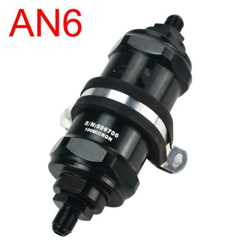 Filtro de combustible en línea de aluminio negro para automóvil vehículo E85 etanol entrada de 100 micras-6 AN Foto 2 de 4