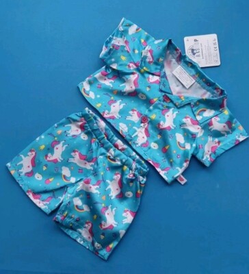 BUILD A BEAR Einhorn Weihnachten Schlafanzug Mädchen Jungen blau Pyjama seidig glatt neu mit Etikett 