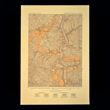 Vintage MASONTOWN Map Monongahela River Wall Art Topographic Carmichaels Antique