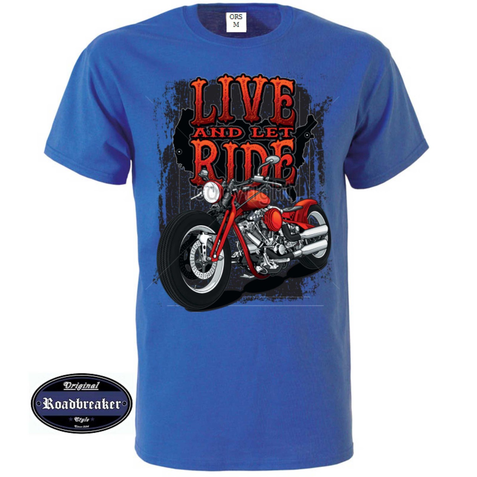 ALTRA T shirt blu royal vintage motivo biker&oldsch M XXL modello Live And Let Ride