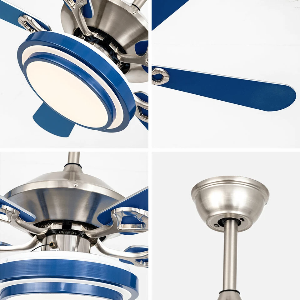 LED Dimmable Acrylic Ceiling Fan Light Chandelier Lamp 5-Blade With Remote Blue - Image 3 of 4
