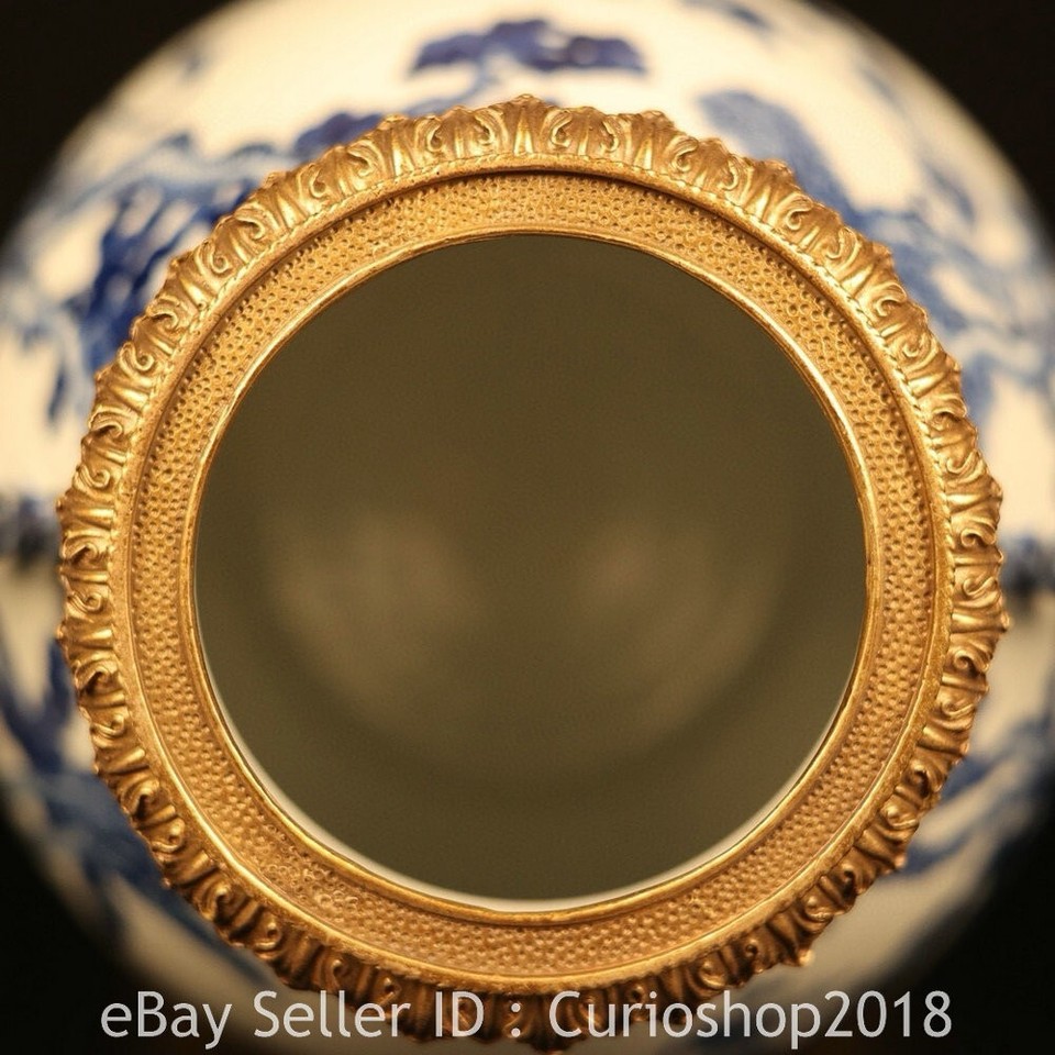 16" Qing Qianlong Marked Blue White Porcelain Character Story 2 Ear Zun Bottle eBay