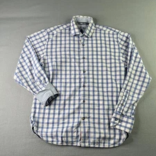 Visconti Black Shirt Medium White Blue Check Button Up Long Sleeve Mens