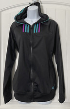 Adidas Womens Size Large Black Athletic Climalite Hooded Pocket Track Jacket