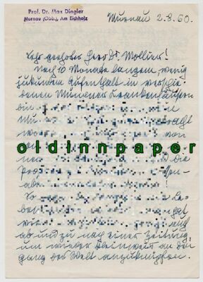 Prof. Dr. Max Dingler Zoologe Mundartdichter Murnau 1960 Brief an Dr. Mollier
