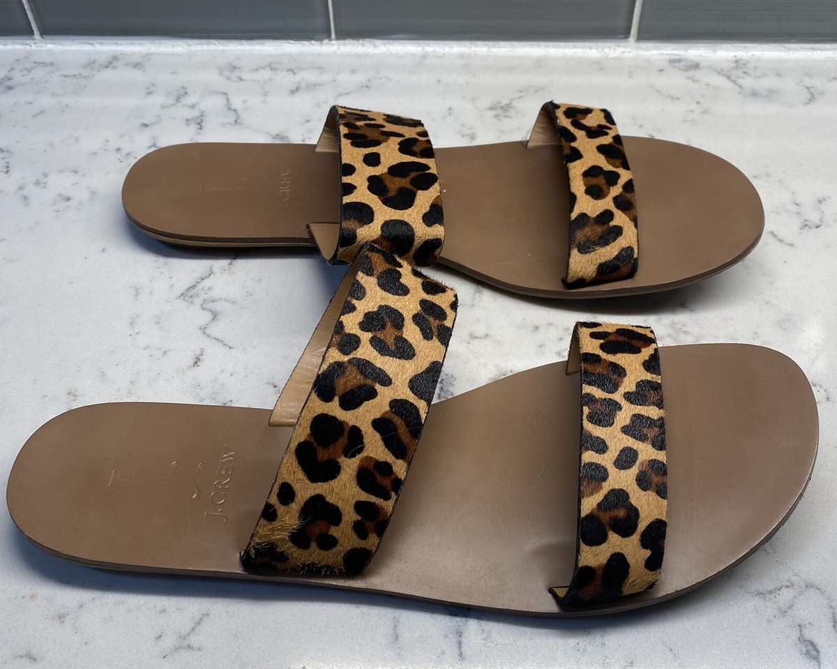 J. Crew Factory Leather Leopard Print Calf Hair Slides  display picture 1