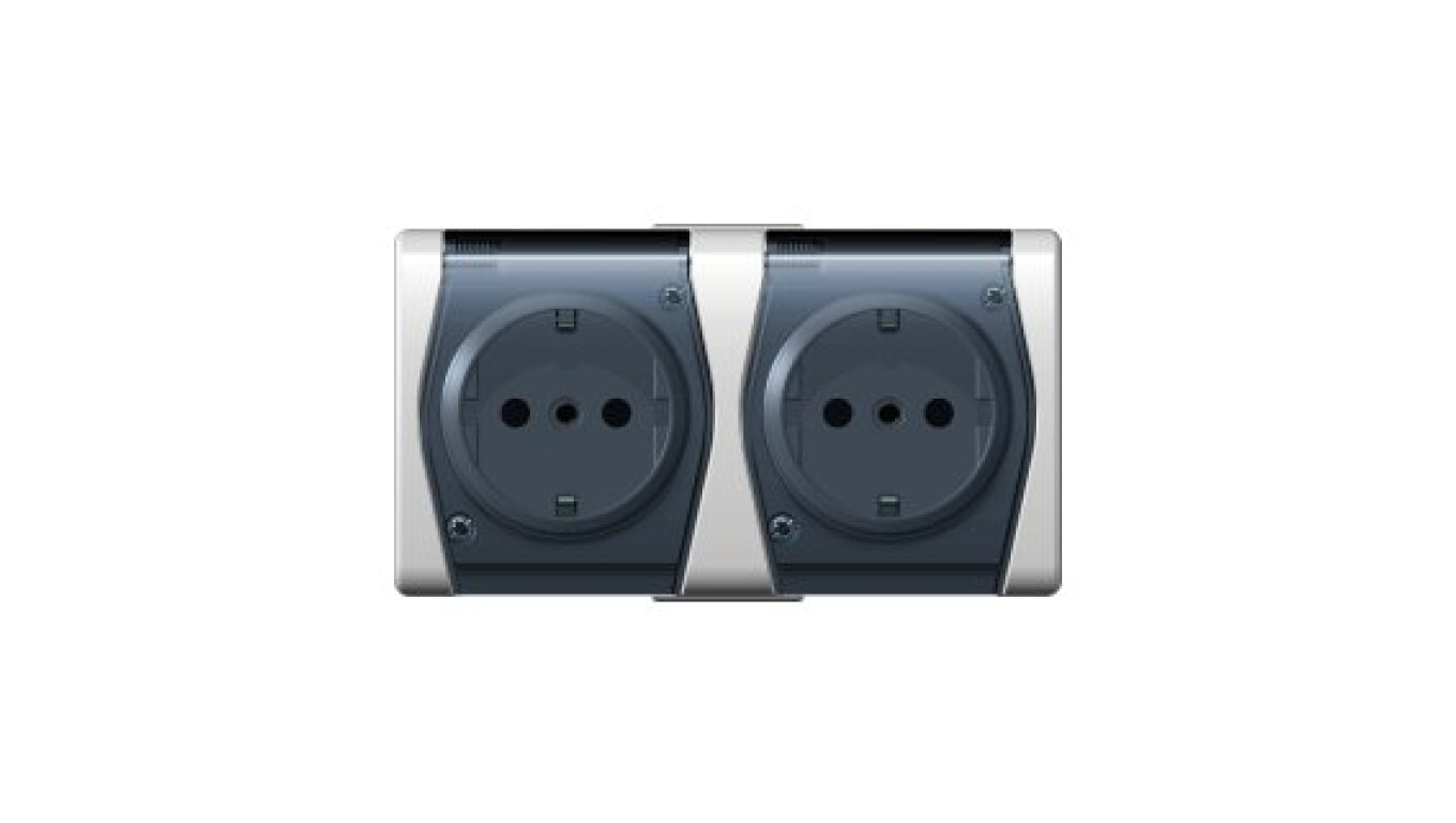 Hermes2 Double hermetic socket with / u 16A SCHUKO IP44 with a white-smok /T2UK