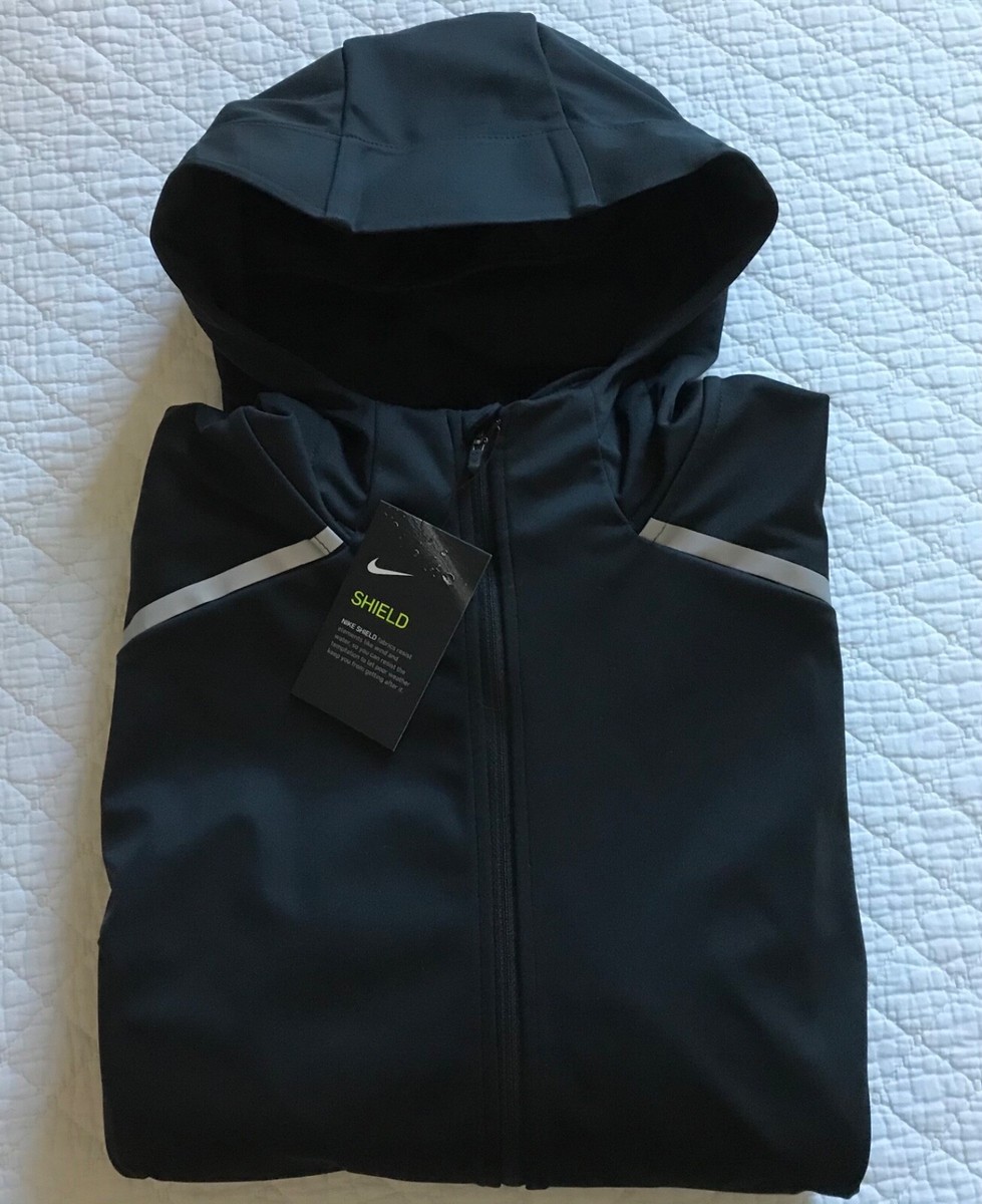 Nike Shield Running Jacket Hoodie Men's SZ M Full Zip Black BV4880