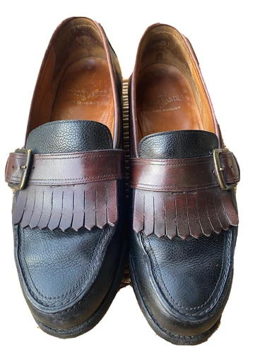 TOM JAMES Black/Brown Kiltie Buckle DAVIDSON Loafer Men's Size 8 D England