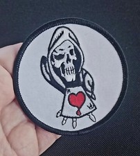 Grim Reaper Skeleton Ace of Hearts Card Embroidered Iron On BIKER Patch