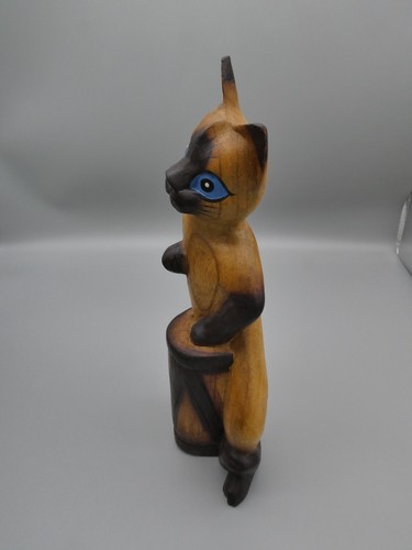 MCM Siamese Cat Solid Wood Figurines Folk Art Sculptures Hand Carved 12" 5pc Set - Picture 15 of 22