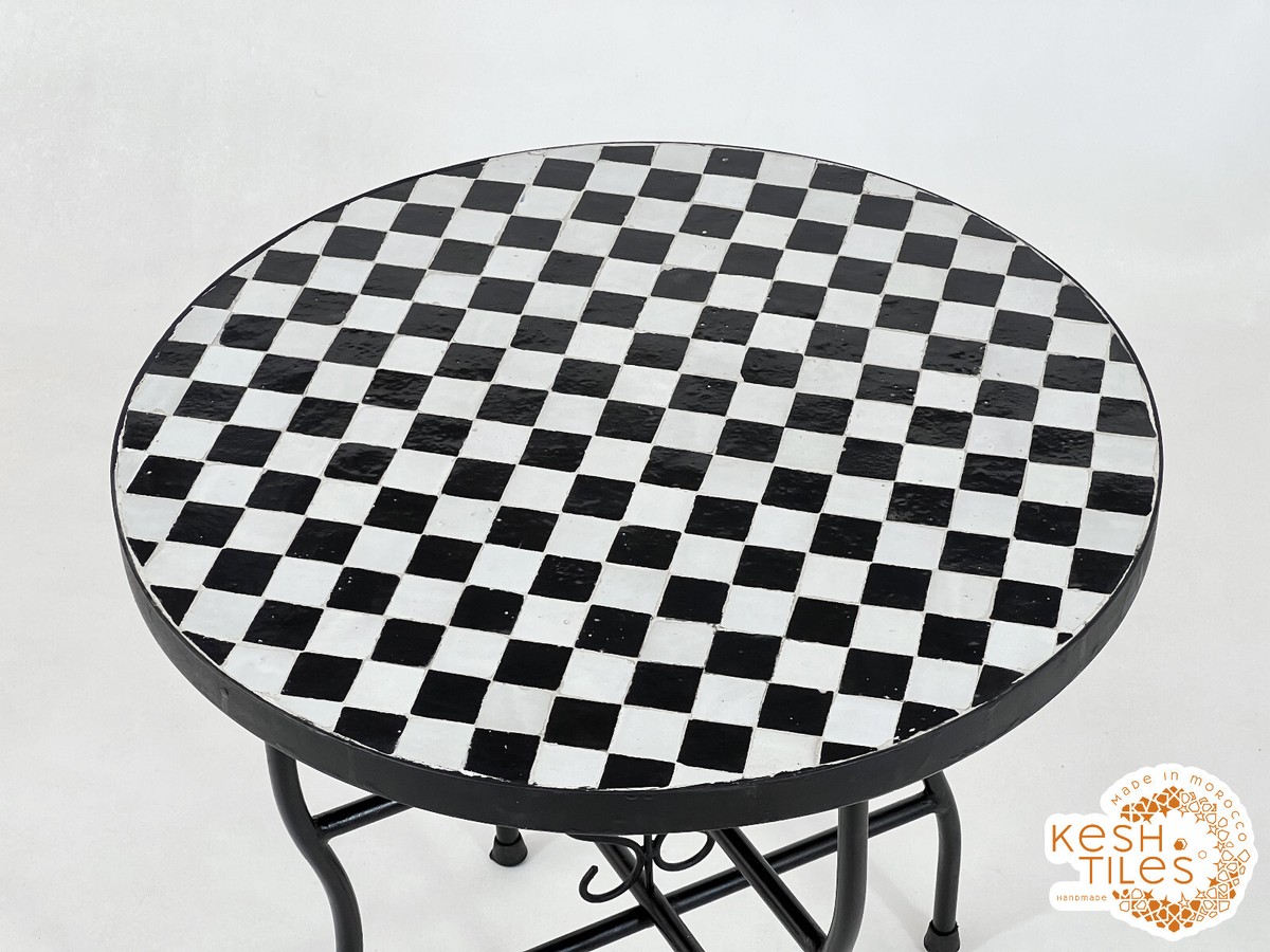 24INCH CHECKERED MOSAIC TABLE - Handmade Black & White Chess