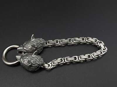 Onyx Kugelarmband "Ysengrin" Mit Wolfskopf Aus Edelstahl - Wikinger