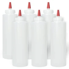 Plastic Squeeze Condiment Bottles with Red Tip Cap 16-ounce Set of 6 Wide Mouth
