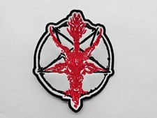 SATANIC RED GOAT BLACK PENTAGRAM EMBROIDERED PATCH