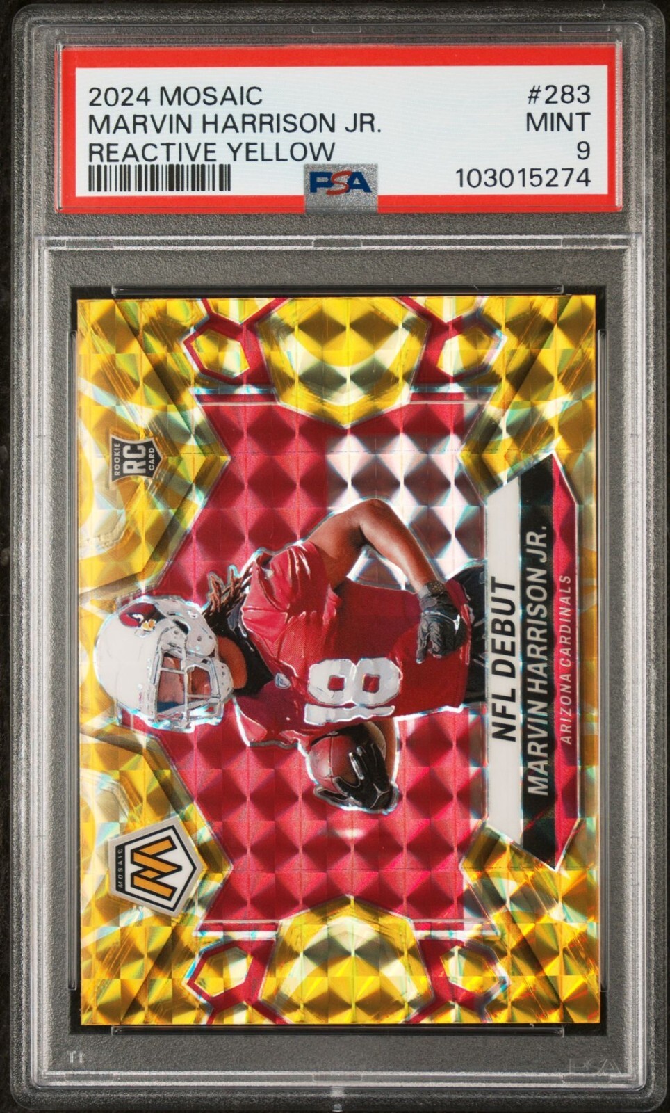 Marvin Harrison Jr. RC 2024 Panini Mosaic Yellow Reactive Prizm #283 PSA 9