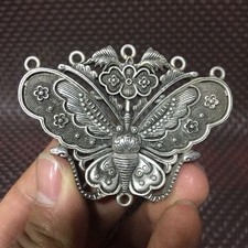 Collectible Copper Handwork old Tibet Silver Antique Butterfly Chinese Pendant