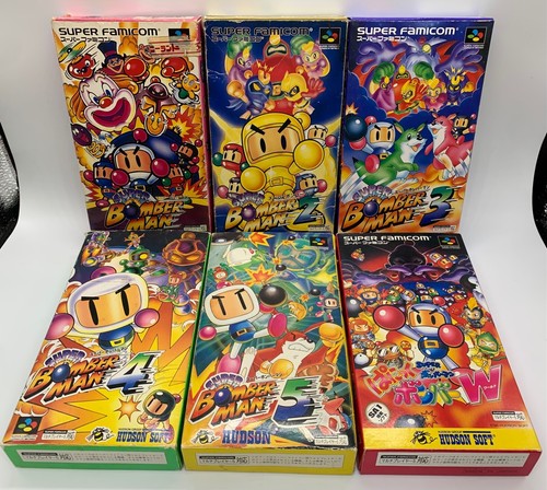 Super Bomberman Bomber Man 1 2 3 4 5 W set di 6 Super Famicom SFC Giappone importazione