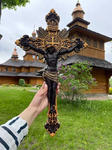 Wood crucifix  Carved Religious  cross modern christian art housewarming gift