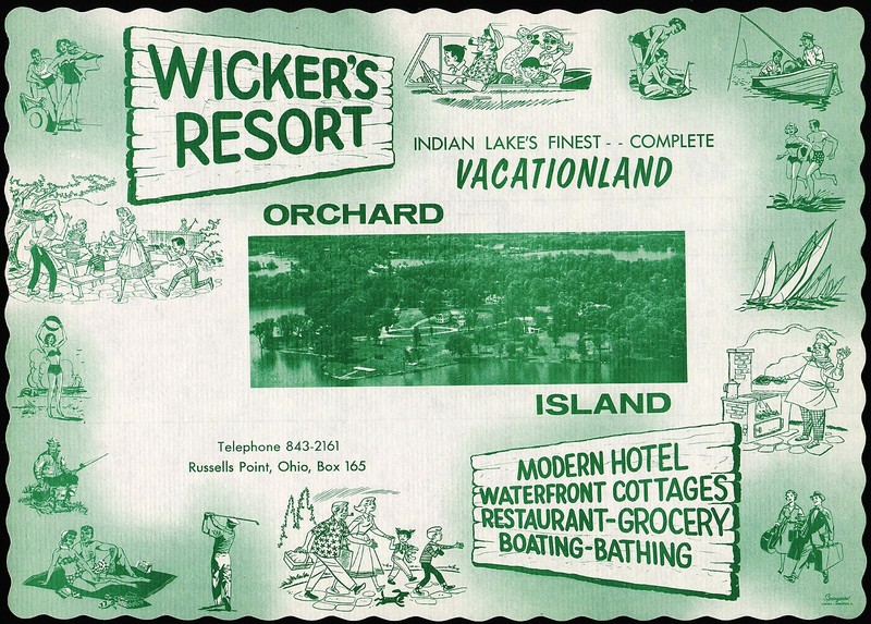 Vintage placemat WICKERS RESORT Indian Lake Orchard Island Russells Point Ohio