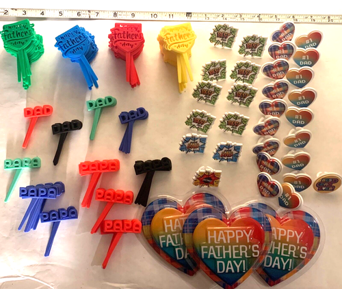 LOT of +100 Pcs Fathers Day Cake Topper Cupcake Toppers Cupcake Picks