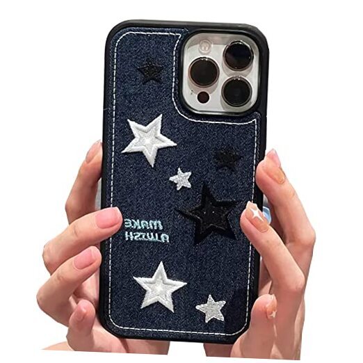 Casechics Compatible with iPhone Case,Cool Denim Fabric iPhone 14 Blue