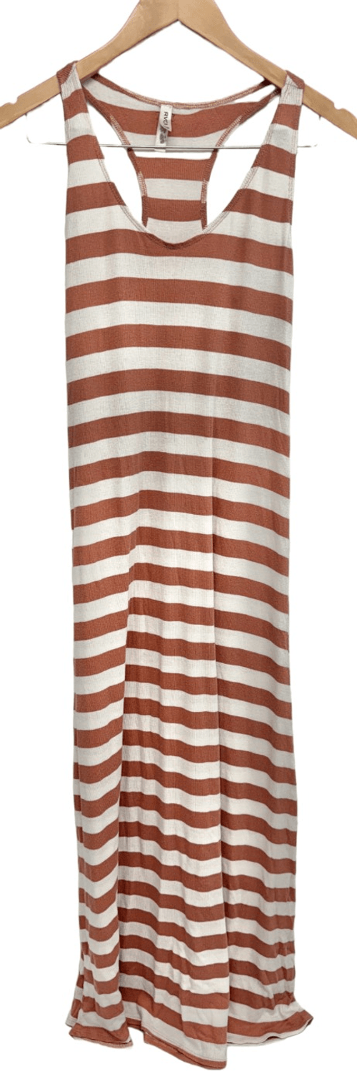 RVCA Tan & White Striped Ribbed Maxi Dress Sleeveless Size Small Womens-image