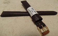 France Made Brown Padded Water Resistant Calf 12mm Watch Band Gold Tone Buckle