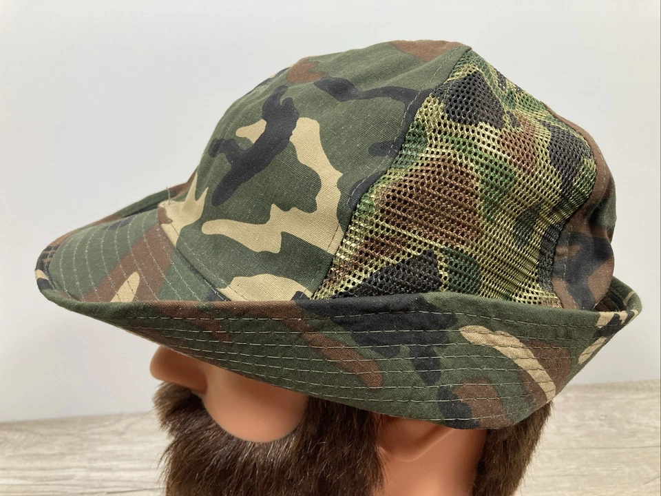 VTG Mesh Woodland Camo Jones Hunting Bucket Boonie Hat Fedora XL Korea Cotton - Image 4 of 4