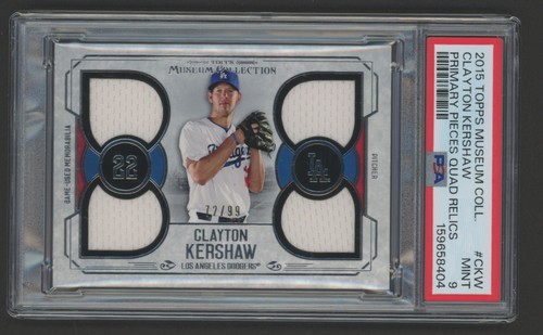 2015 Topps Museum #CKW CLAYTON KERSHAW Primary Pieces Quad #72/99 PSA 9 MINT