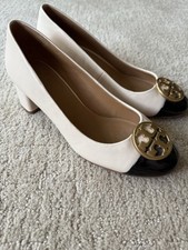Tory Burch Womens Chelsea Pumps Cap-Toe Slip-On Dress Block Heel Ivory Size 9