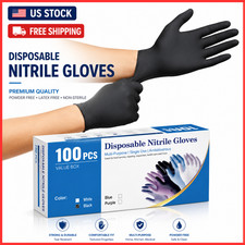 100 Black Nitrile Powder Latex Free Thick Disposable Gloves Tattoo Mechanic