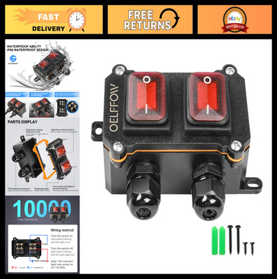 Waterproof Double Toggle Switch with Red Light Rocker Button - DPST AC/DC 20A-12