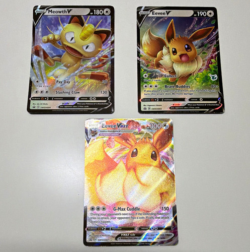 Pokemon Eevee VMAX SWSH087 Eevee V SWSH065 Meowth V SWSH004 Promo Holo Lot 💫