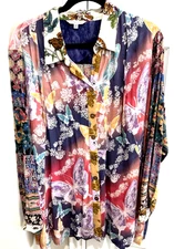 John Mark Butterflies Art to Wear Pockets Boho Embroidered Tunic Plus 1X Flowy