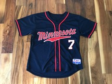 Majestic Cool Base Joe Mauer Minnesota Twins Sewn Baseball Jersey Blue Men's 48