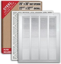 Steel Return Air Filter Grille for 20"x30" Duct, Removable Door, White 🌬️