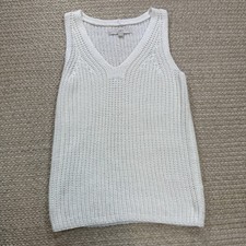 Loft Crochet Knit V-Neck Sweater Tank White Textured Sleveless XS Acrylic