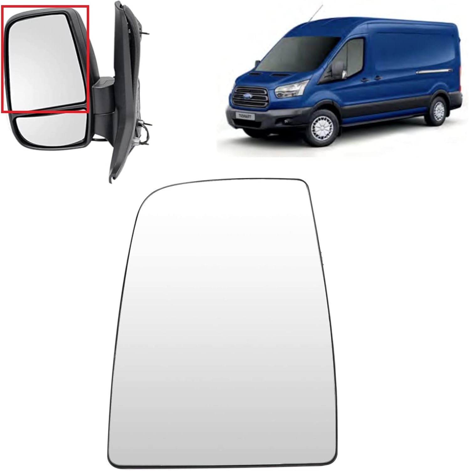 BIAREN Wing Mirror Upper Glass Left Passenger Side Non-Heated For Ford Transit