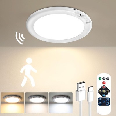 Rechargeable Motion Sensor Ceiling Light Wireless Magnetic with Remote