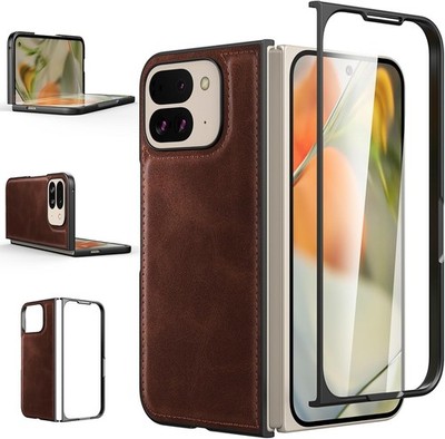 Google Pixel 9 Pro Fold Case with Front Built-in Screen Protector, PU Leather +