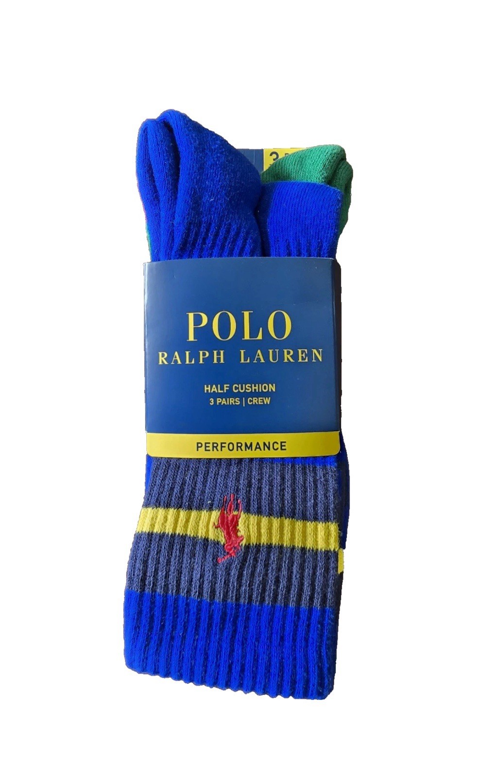 PONY Polo Ralph Lauren Calze Uomo 1 2 Cuscino Crew 3 Pk Blu Verde Rosso Tg 10 13