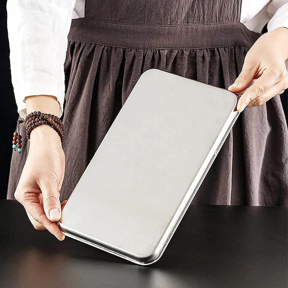 Set 2 Teglie Rettangolari Acciaio Inox Antiaderenti per Pane Biscotti Pizza - Immagine 4 di 4