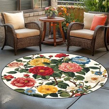 1pc Elegant Colorful Floral Print Patterned area Mat, round non-slip washable fl