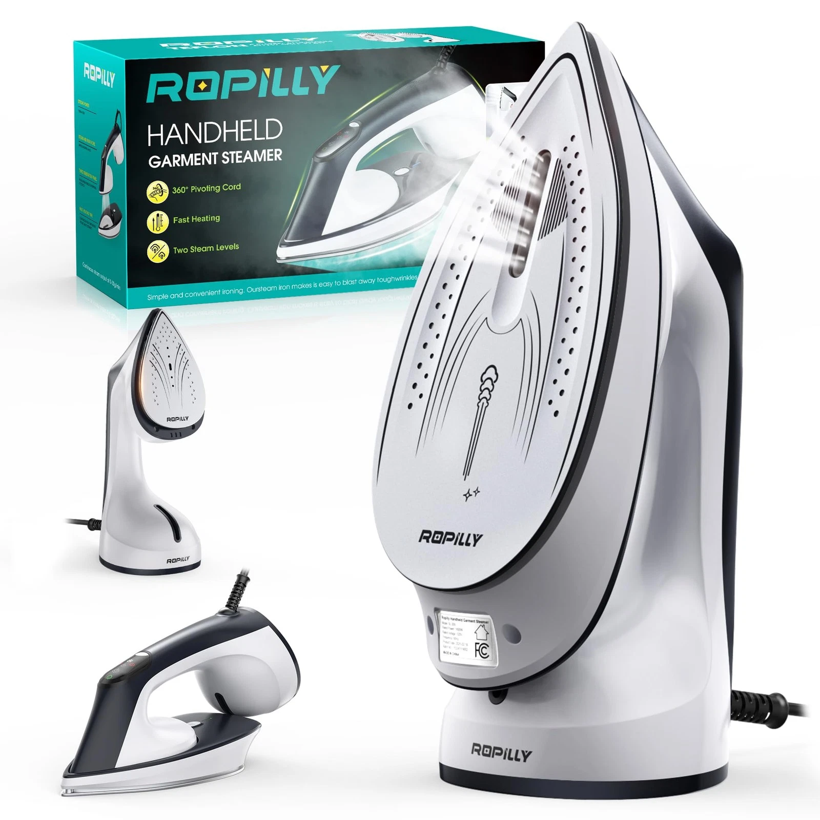Steam Iron for Clothes, 1600W 2-in-1 Iron & Steamer with Detachable Ceramic S...
