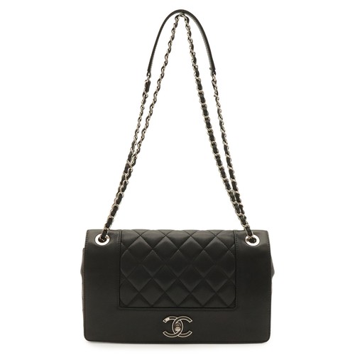 CHANEL Mademoiselle Vintage Double Flap Chain Shoulder Shoulder Bag Leather Blac