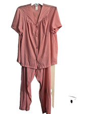 Vanity Fair Vintage Pink Nylon 2-Piece Pajama Set Short Sleeve Top Pants XL/44