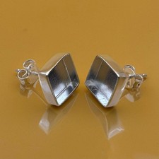 925 Sterling Silver Square Bezel Earrings for DIY Cabochon  Resin Setting