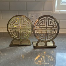 GUMPS Brass Bookends X2 Chinese Shou Symbol of Longevity 6" Vintage